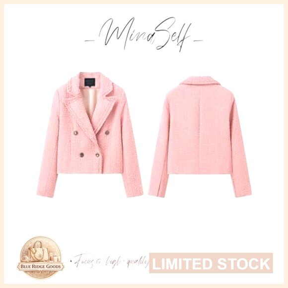 Tweed Blazer Jacket Elegant Cropped Fringe Trim Business Casual Fully Lined - Picture 5 of 7